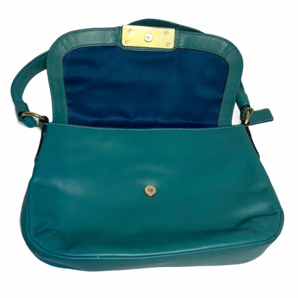 Coach Small Teal Leather Handbag W/ Gold Hardware - Picture 3 of 5